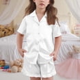 thumbnail image 4 of BLVB Girls Pajamas Satin Pajama Set Silk Pjs Short Sleeve Button down Shirts Summer Ruffle Sleepwear for Big Kids 5-15Y, 4 of 6