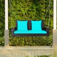 thumbnail image 3 of Patiojoy Outdoor Wicker Porch Swing Bench 2-Person Patio Rattan Swing Chair W/ Soft Cushions Turquoise, 3 of 8