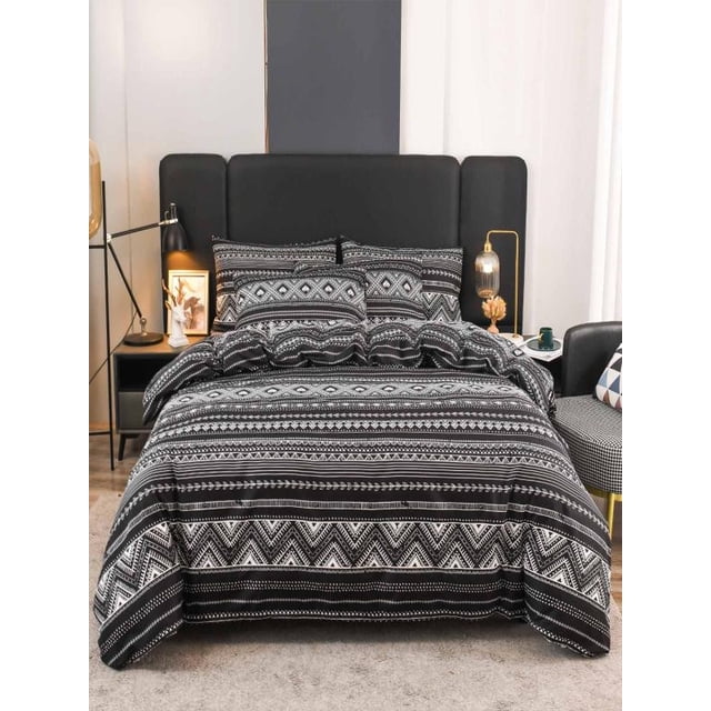 Kadlawus Bohemian Style Three Piece Set for Bedroom, Polyester Fiber Quilt Set, Geometric Pattern Bedding, Lightweight Comforter for Twin Bed, Pillow Cases