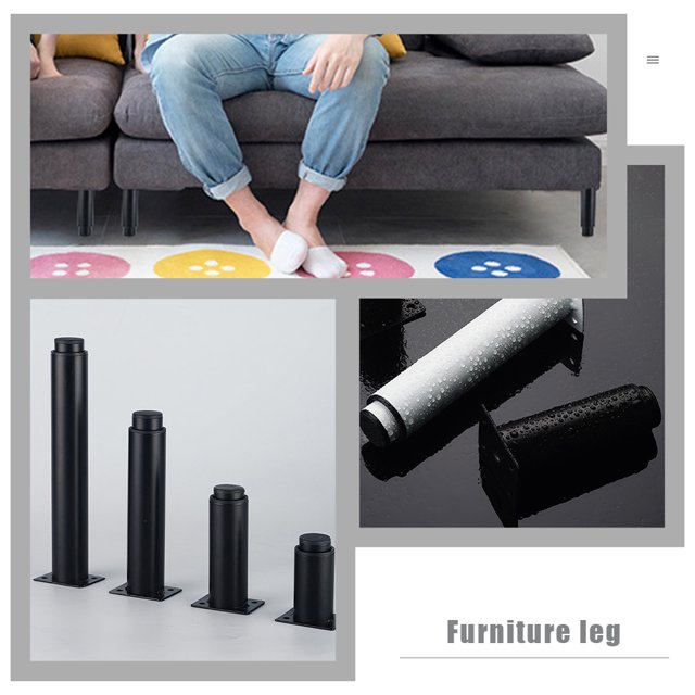 COMPUKAS 4Pcs Black Metal Furniture Legs Adjustable for Sofa Dresser and Coffee Table