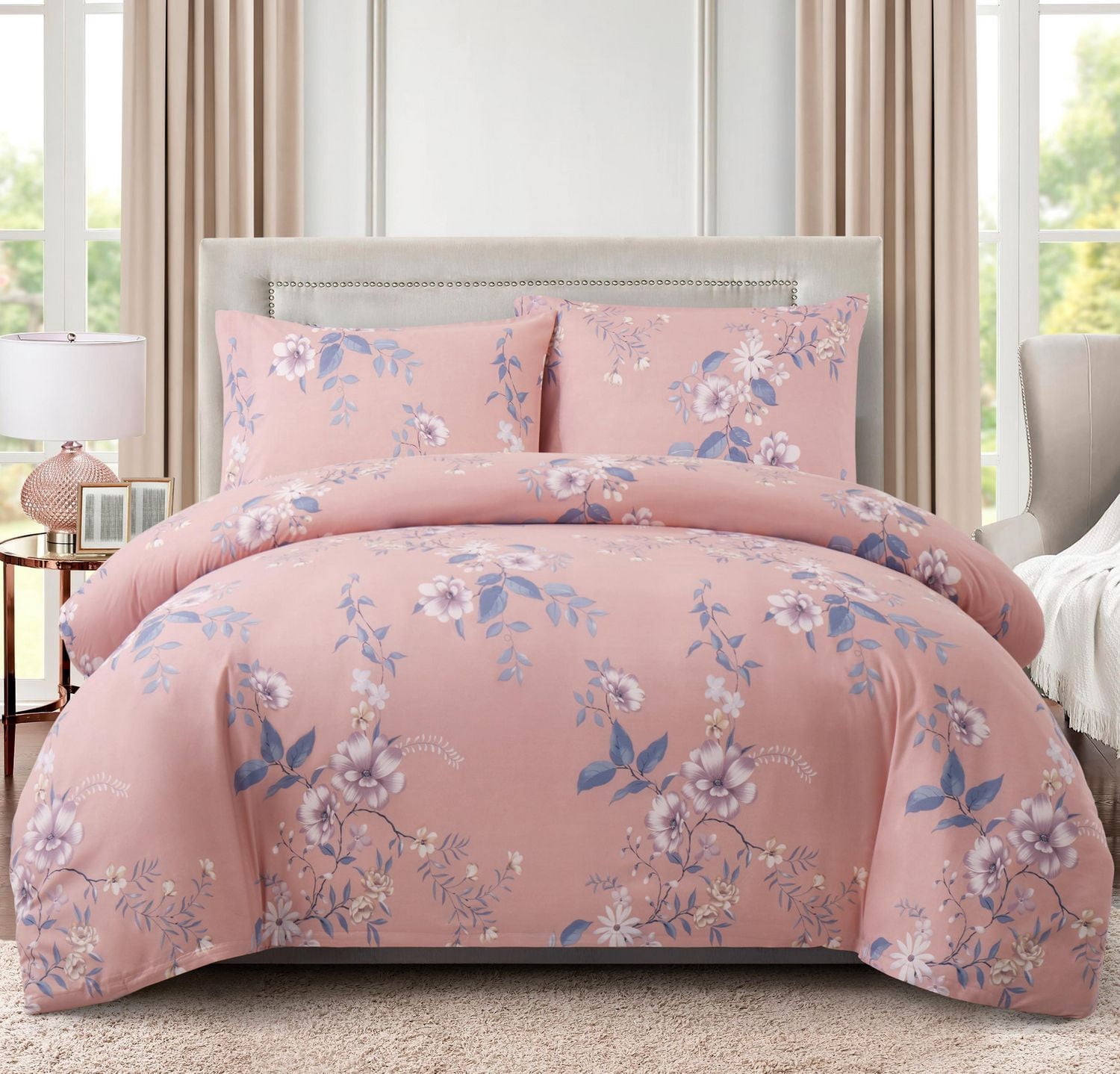 Ensemble de literie Marina Décoration ultra douce, soyeuse et riche en rayonne de bambou imprimée, toutes saisons, housse de couette, drap-housse, avec fermeture éclair et lien d'angle