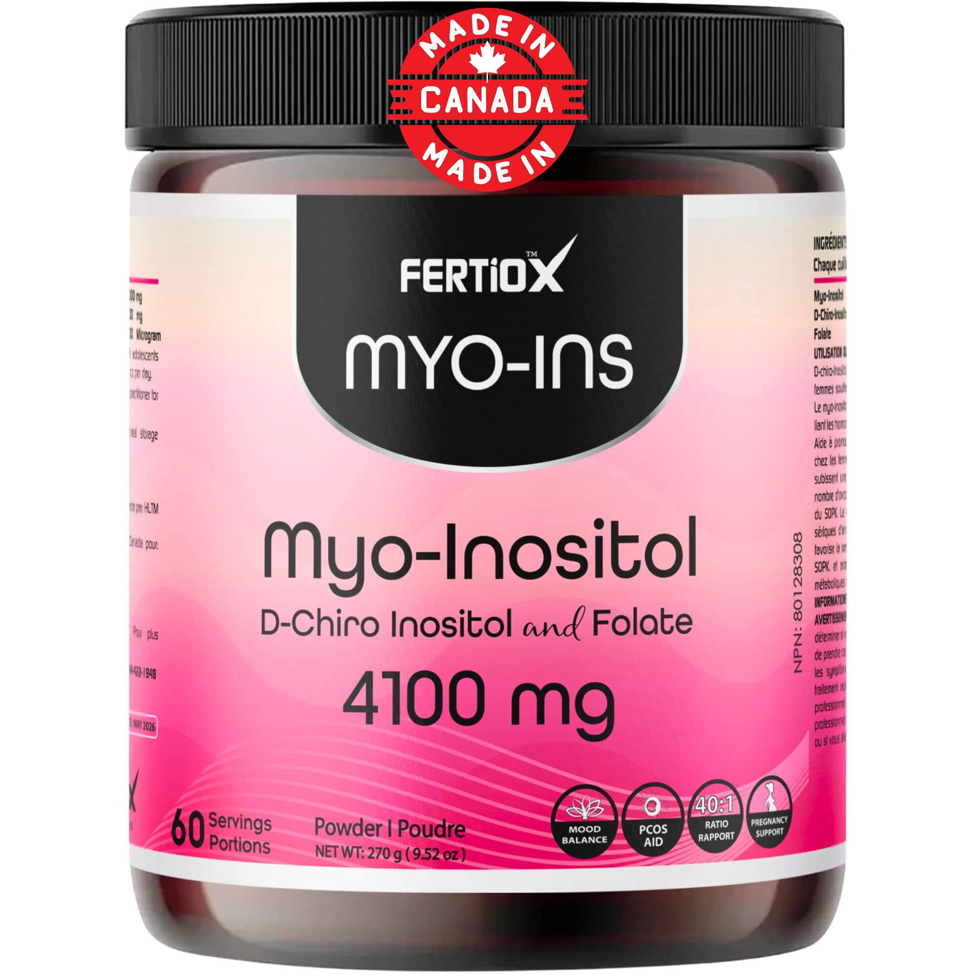 Fertiox Myo-Ins Powder I Myo-Inositol 4000 mg, D-Chiro Inositol 100 mg and Folate 400 mcg Per Serving