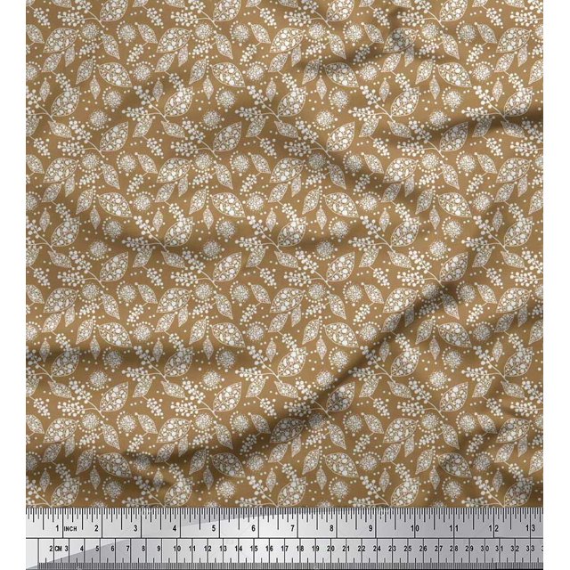 Soimoi Poly Georgette Fabric Dot & Leaves Printed Craft Fabric by The Yard 52 Inch Wide