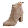 thumbnail image 2 of Ankle Boots Women Buckle High Heel Slip Pointed Toe Winter Chunky Ankle Boots Back Zipper Shoes, 2 of 9