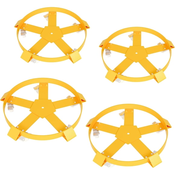 55 Gallon Drum Dolly 4 Pack, Heavy Duty Steel Barrel Dolly Cart, 1250 lbs Load Capacity Each, Drum Caddy with 5 Swivel Casters, Non-Tipping Cross Strap Design for Warehouse and Garage