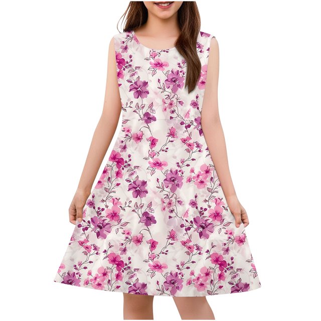 RXIRUCGD 2025 Vêtements d'Été pour Enfants Tout-Petits Filles Mignon Imprimé Fleuri Camisole Extensible Robe Sans Manches Robe Ligne A