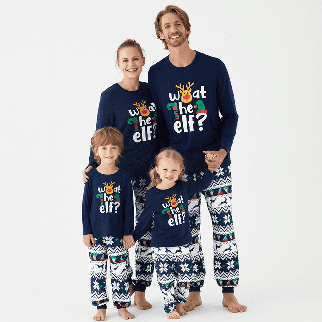 PatPat Ensembles de Pyjamas de Noël Assortis pour la Famille Bleu Foncé à Manches Longues avec Motif