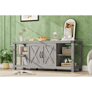 Tv Stand for 65 Inch Tv, Farmhouse Entertainment Center with Storage, 60 Inch Tv Console Table with Shelves, Modern Media Console Cabinet with Doors, Wooden Tv Stand for Living Room, Bedroom