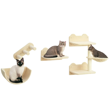 PawHut Cat Wall Shelf with Hammock, Scratching Post, Steps, Platforms