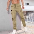 thumbnail image 2 of Styesk Men's Pants Men's Solid Color Casual Elastic Waistband Drawstring Pocket Workwear Pants, 2 of 9