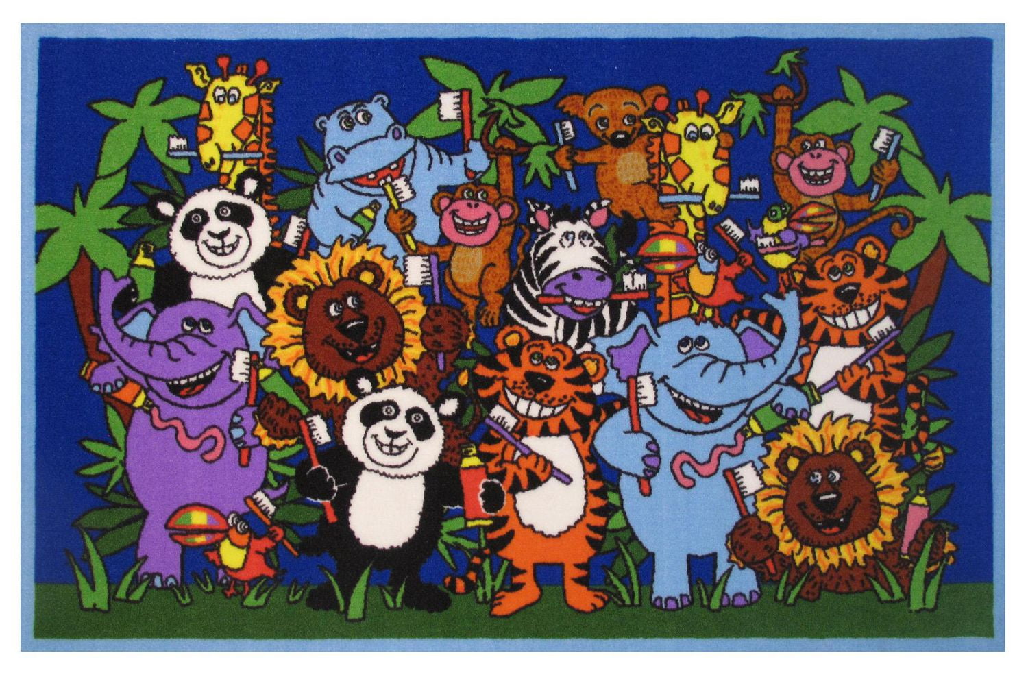 Tapis rectangle amusant pour enfant L'heure du brossage multicolore nylon