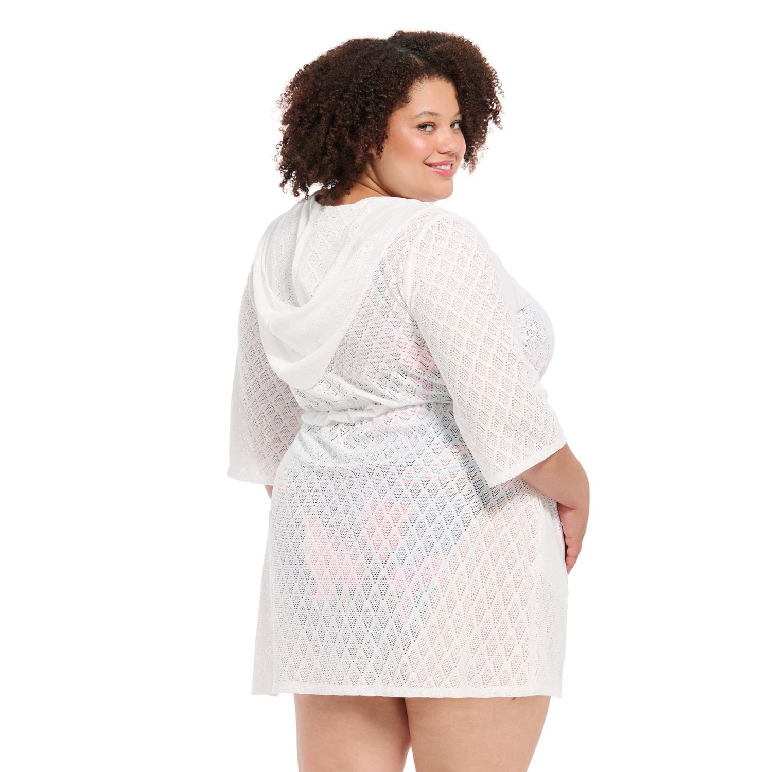 Krista Maillot de bain cache-maillot à capuchon en maille pour femme, vêtements plage légers