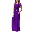 thumbnail image 1 of Robe Longue Décontractée pour Femmes, Couleur Unie, Manches Courtes, Robe Maxi avec Poche, 1 of 9
