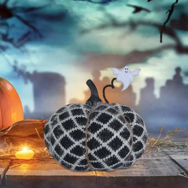 Birdeem Knitted Pumpkin Decor for Halloween,Fall Home Decorations,Handmade Cotton Pillow and Seasonal Accessory,6.7 Inch Diameter Size,Festive Gift Idea