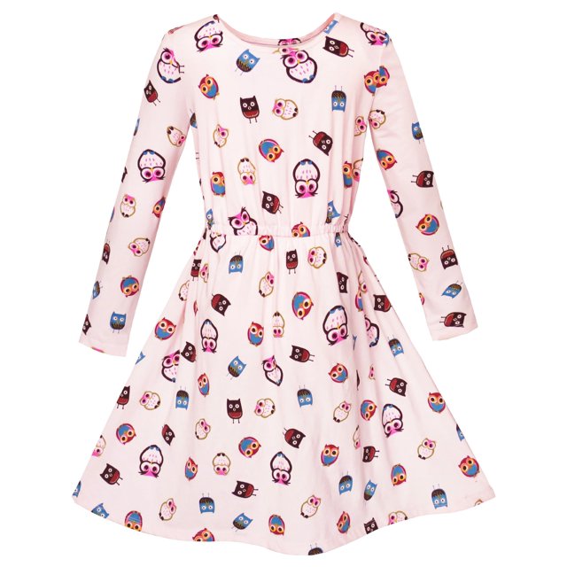 Robe Fille Imprimé Chêne Rose Pâle Manches Longues Princesse 2 Ans
