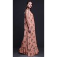 thumbnail image 3 of Bimba Robe de Nuit Imprimée Rose Pâle Saumon2 Feuilles Florales et Roses Grandiflora pour Femmes Longue à Bretelles Spaghetti Robe Maxi Vêtement de Nuit Robe Medium, 3 of 5