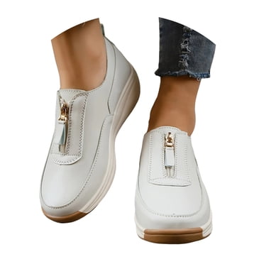 Mepaouo Platform Sneakers for Women Round Toe Slip on Wedge Loafers Comfort Work Casual Walking Shoes