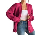 thumbnail image 4 of WRKEKC Women's Knit Cardigan Solid Color Button Front Long Sleeve Open Front Cozy Sweater for Fall Winter Layering Red L, 4 of 5