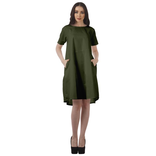 Moomaya Robe Tunique Mini à Manches Courtes pour Femmes Grande Taille à Encolure Dégagée