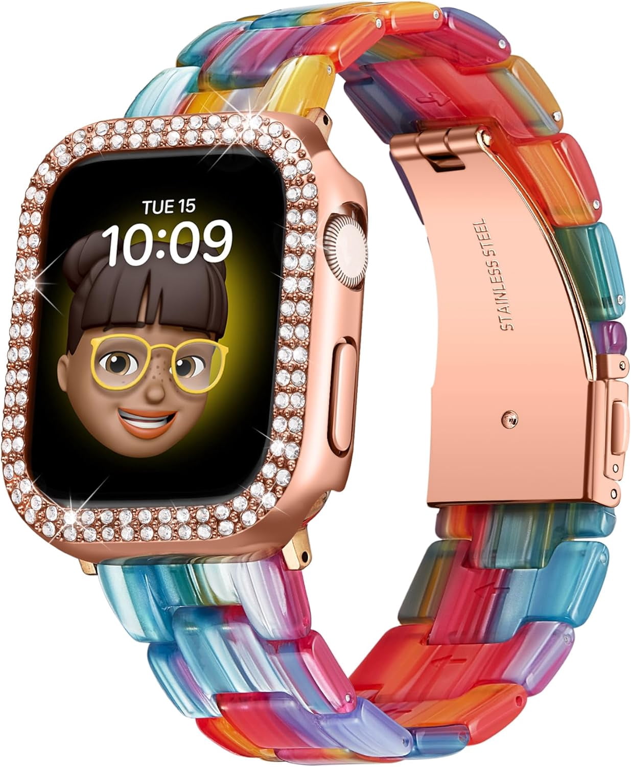 XIHAMA Resin Watch Bands for Apple Watch Band 40mm 41mm 44mm 45mm iWatch Watch Strap with Glitter Bling Protective Case Cover Wristband for Apple Watch Series 8 7 SE SE2 6 5 4