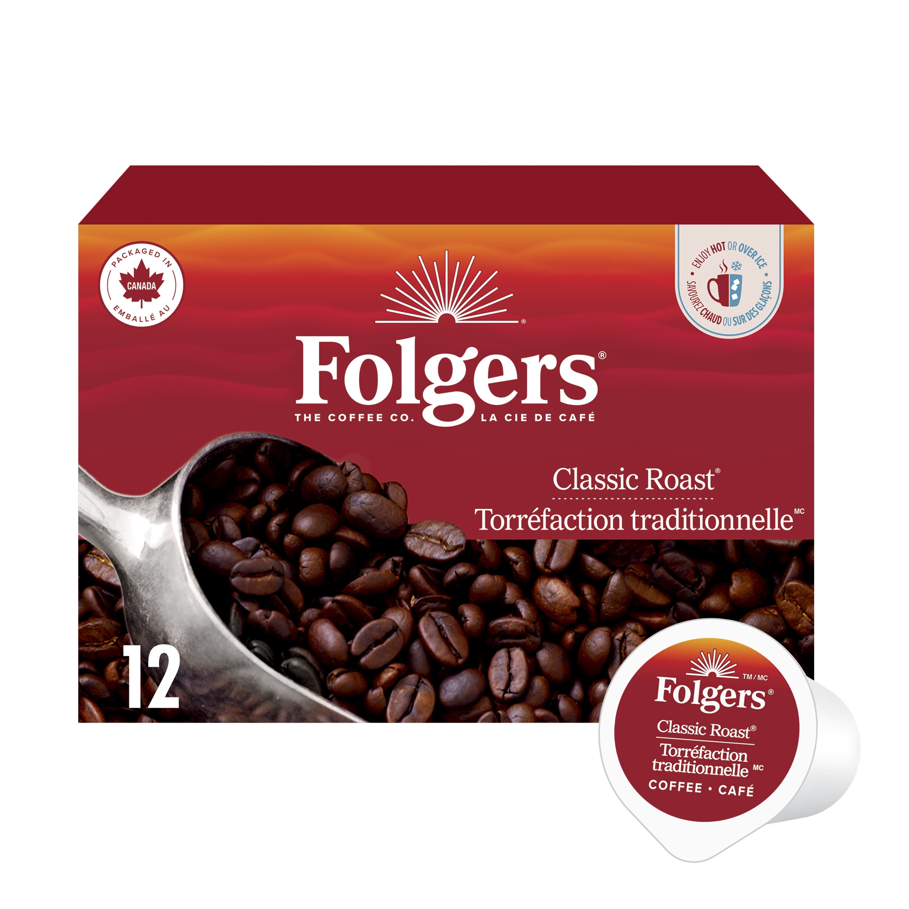 Folgers Torréfaction Traditionnelle Moyenne Dosettes de Café K-Cup, 12 Dosettes