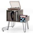 thumbnail image 1 of Gymax Record Player Stand Turntable Stand w/ Built-in Charging Station Metal Legs Gray, 1 of 10
