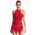 thumbnail image 3 of Hansber Robe de Danse pour Femmes à Franges en Strass avec Gants, Col Licou, Costume de Danse Latine pour Salle de Bal, Rumba, Salsa, Bourgogne G, 3 of 7