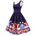 thumbnail image 4 of Fridja Femmes Casual Noël Imprimé Sans Manches Tirer Dos Swing Robe de Soirée, 4 of 9