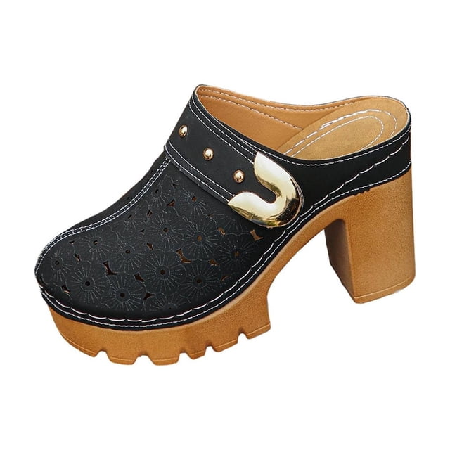 RXMEKW Summer Slippers for Women, Fashionable Solid Color Closed-Toe High Heels