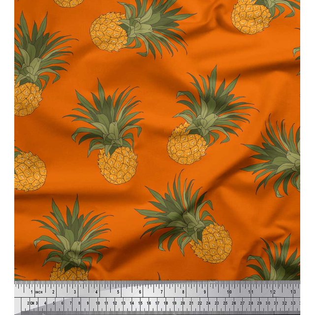 Soimoi Orange Velvet Fabric Pine Fruits Printed Fabric 1 Yard 58 Inch Wide