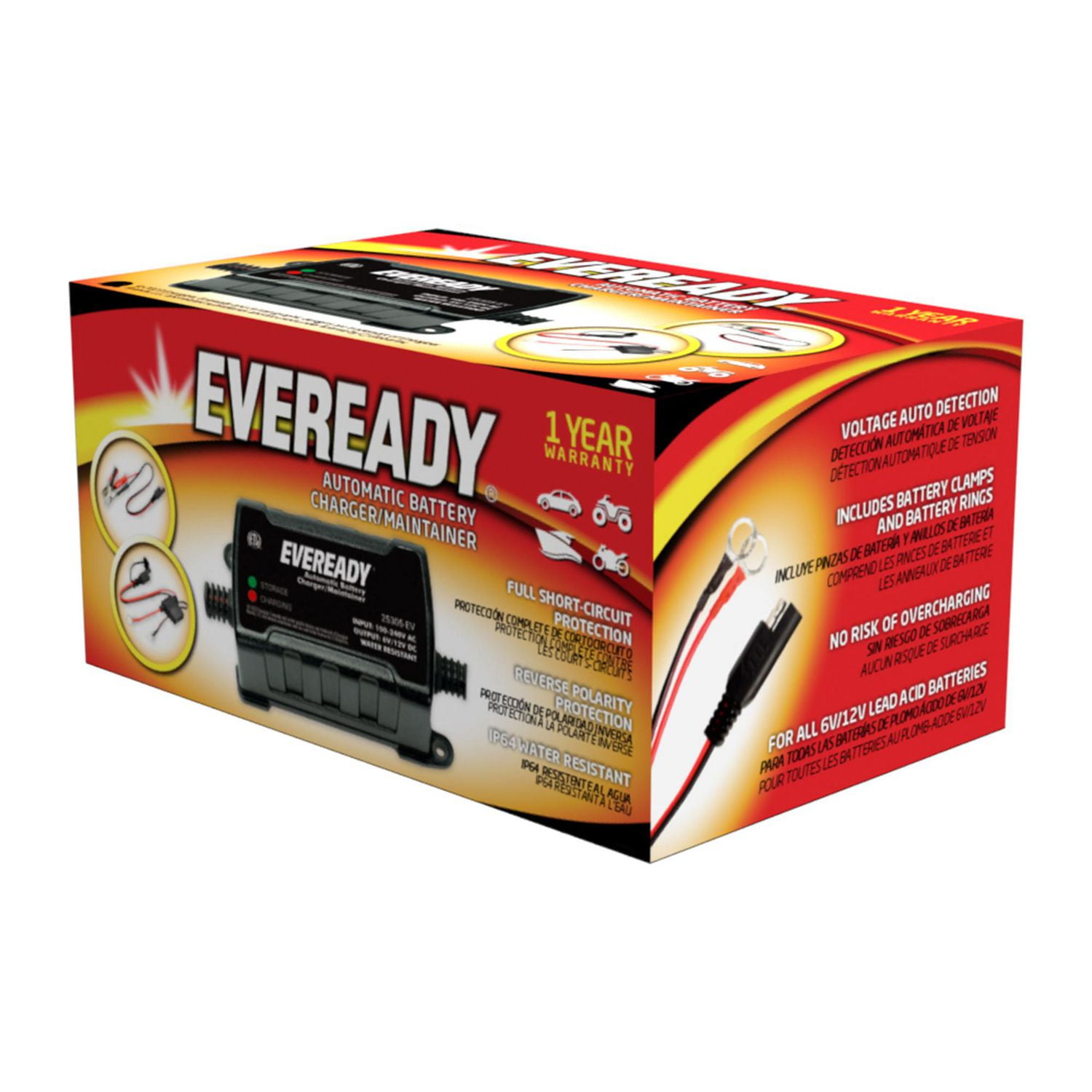 Eveready 0.75-amp Automatic 6-volt/12-volt Battery Charger/Maintainer - Black