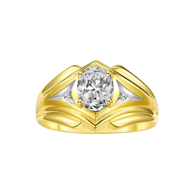 RYLOS Men's Rings 14K Yellow Gold Rings Classic Designer Style 9X7MM Oval Gemstone & Diamond Ring White Topaz April Birthstone Rings For Men Size 13