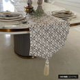 thumbnail image 3 of The HomeCentric Ivory Table Runner, Luxury Fabric with Pattern Embroidery & Tassels Ivory Linen 14 x 64 inch long, Wedding Decor Table Linen Modern Table Runner - Adore, 3 of 10