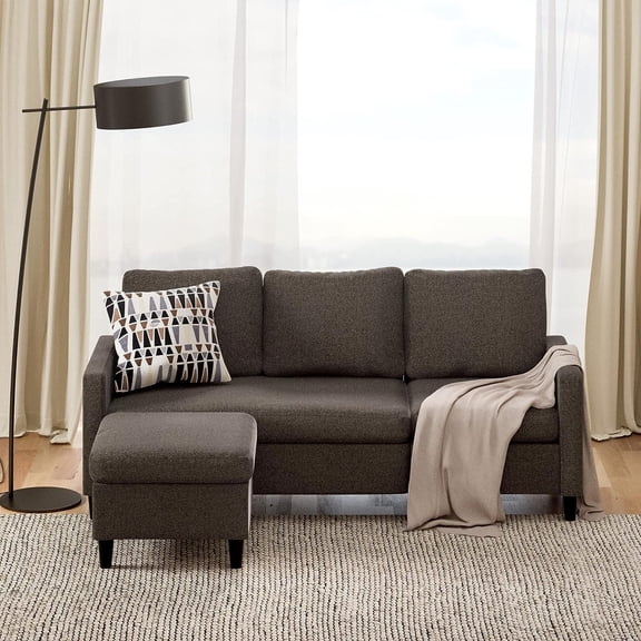 Canapé sectionnel rembourré Zinus Hudson, moderne, convertible, pouf réversible, gris foncé