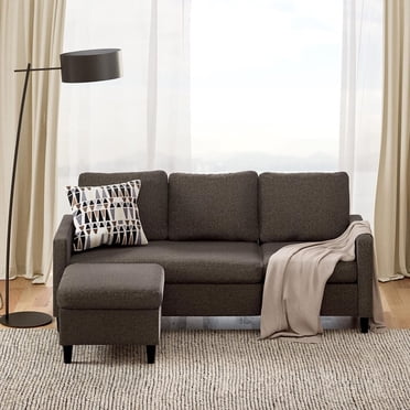 Zinus Hudson Convertible Modern Upholstered Sectional Sofa Couch with Reversible Ottoman, Dark Grey