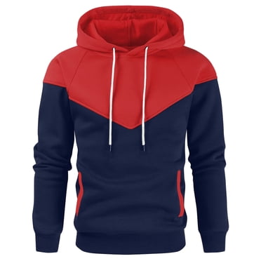 Yuyuzo Men Pullover Sweatshirts Long Sleeve Drawstring Hooded Sports Solid Color Patchwork Hoodies for Men