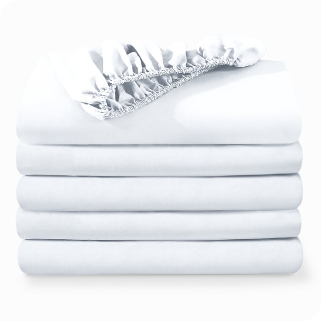 Bare Home 5-Pack Fitted Sheets - Premium 1800 Collection - Ultra-soft - Deep Pocket - Twin, White