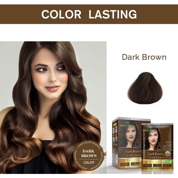 Herbishh Dark Brown Hair Color Shampoo for Gray Hair, Hair Dye