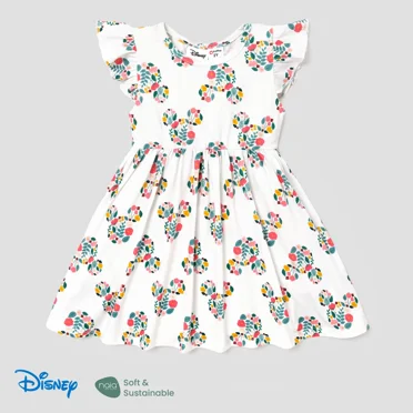 Disney Minnie Mouse Robes Filles Graphiques Manches à Volants Tenues Décontractées d'Été Cadeaux Tailles 2-8T