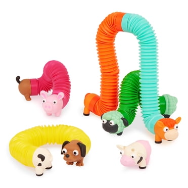 Battat Li'l Barn Buddies – 5 tubes sensoriels avec animaux de la ferme et jouet à ressort en spirale, jouets pour tout-petits et enfants d’âge préscolaire