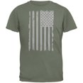 thumbnail image 1 of Distressed Grey Vertical American Flag Military Green Adult T-Shirt, 1 of 1