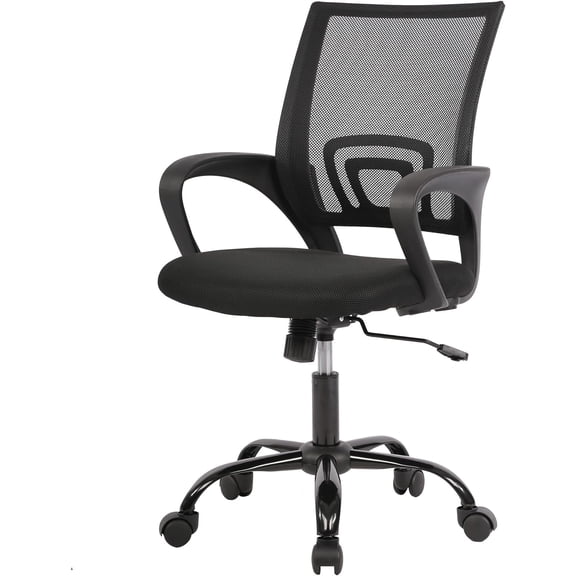 BestOffice Chaise de Bureau Ergonomique pour Ordinateur, Chaise de Travail Pivotante à Dossier Mi-Haut Réglable avec Soutien Lombaire, Maille/tissu, Noir