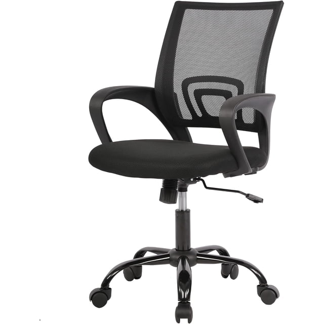 BestOffice Ergonomic Computer Office Chair, Mid-Back Adjustable Swivel Task Chair with Lumbar Support, Mesh/Fabric, Black