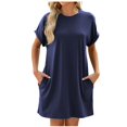 thumbnail image 3 of Timegard Robe T-Shirt Femme à Manches Courtes Col Ras du Cou Robe Basique de Couleur Unie Robe Décontractée Confortable avec Poches, 3 of 5