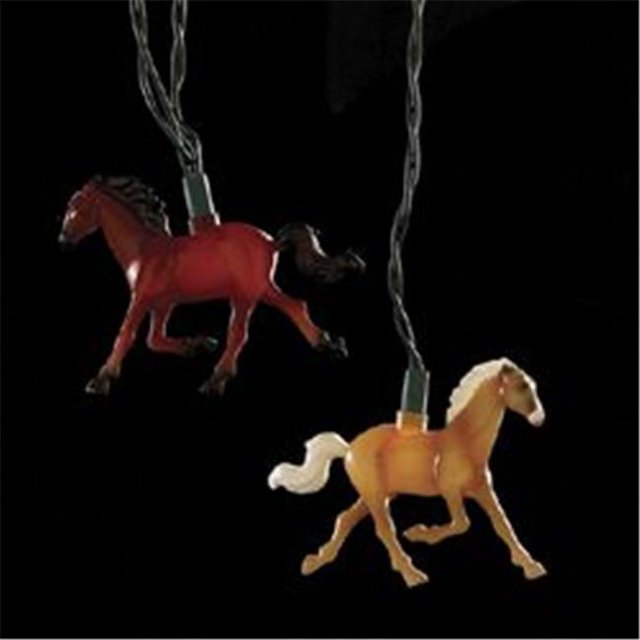 Kurt S. Adler UL1143 Ensemble de Lumières d'Intérieur/extérieur à 10 Lumières avec Chevaux Courant Alternant Brun et Beige avec Mânes et Queues Fluides. Chaque Cheval Mesure Environ 4,5 Pouces de Large et 3 Pouces de Hauteur, Connecté par un Fil Vert avec un Espacement de 12 Pouces et un Fil de Conduite de 30 Pouces. Convient aux décor de Vacances Ou à Thème Campagnard, Cet Ensemble de Guirlande Lumineuse Multicolore Comprend 1 Ampoule à Fusible et 4 Ampoules de Rechange, avec Capacité de Connexion Bout à Bout pour des Installations Prolongées.