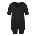thumbnail image 4 of UPPADA Ensembles 2 Pcs pour Femmes Grande Taille Été Tuniques à Manches Courtes et Ensembles de Shorts Amples Ensembles de Pyjamas Ajustés Noir, TG, 4 of 6