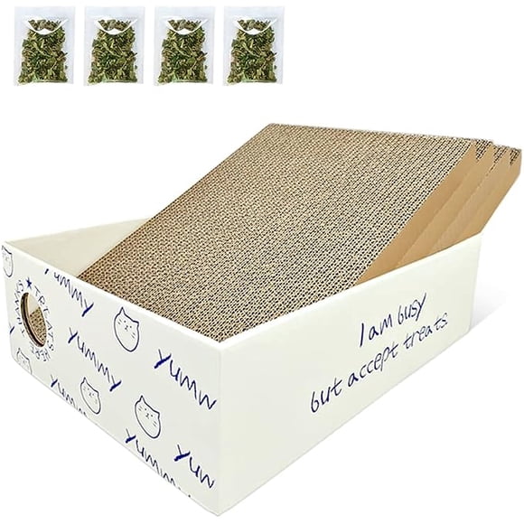 BAMITORI 4 PCS Cat Scratch Pad in Cat Scratcher Box with Catnip, Reversible Cat Scratch Pad, 4 in 1 Replacement Cardboard Refill Interactive Lounge for Indoor Cats