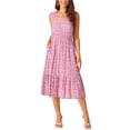 thumbnail image 2 of INSPIRE CHIC Robe d'Été Bohème de Plage pour Femme, Col en V, Sans Manches, Florale, Fluide, à Nouer, Midi, Décontractée, Robe Soleil, TG, Rose, 2 of 5