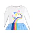 thumbnail image 4 of Robe Fille Bleu Arc-en-Ciel Papillon Plissée Tulle Décontractée Manches Longues 5 Ans, 4 of 6