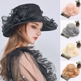 thumbnail image 1 of Women Church Cap Lace Bow Temperament Foldable Flat Top Sun Hat for Wedding, 1 of 8